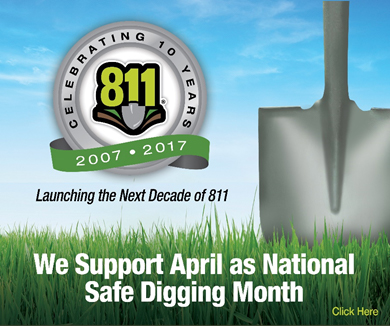 Shovel into ground and 811 10 years logo